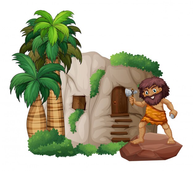 Hombre de las cavernas y casa