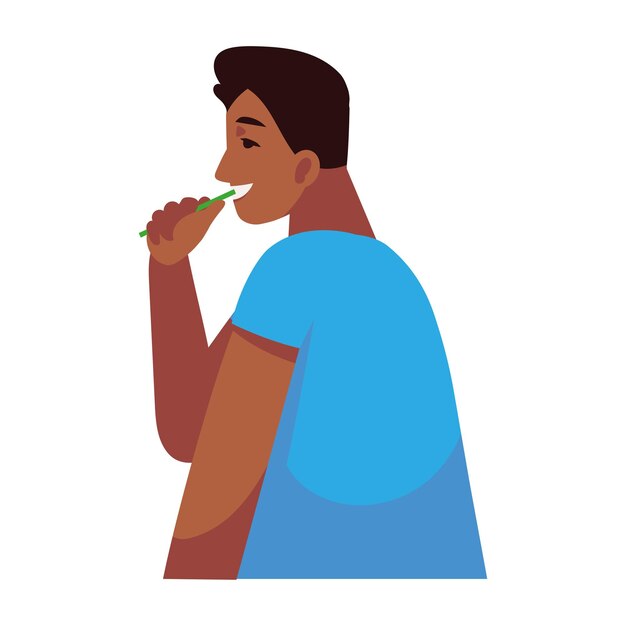 hombre cepillándose los dientes ilustración de vista lateral