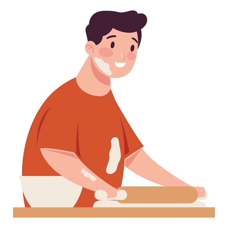 Vector gratuito hombre cocinando con rollo de madera
