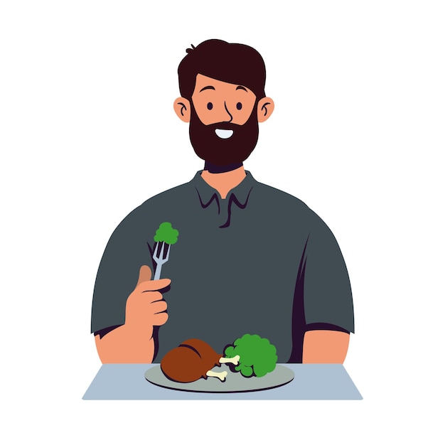 Vector gratuito hombre comiendo almuerzo ilustración aislado