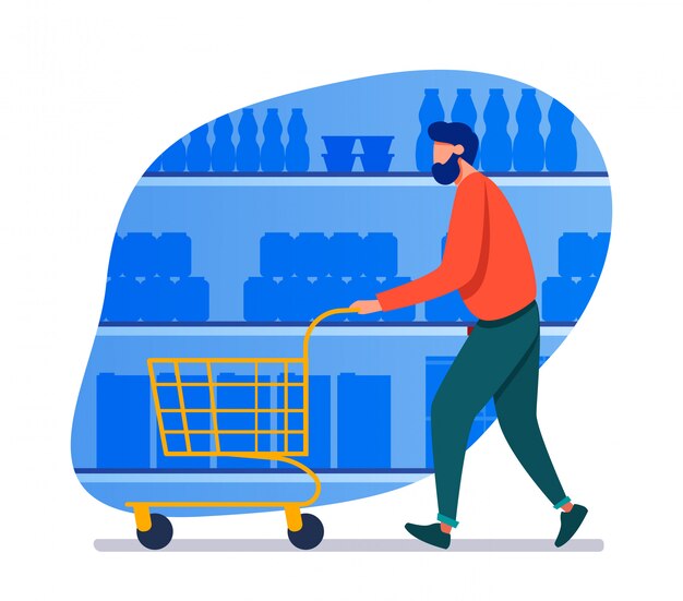Hombre, compras, en, supermercado