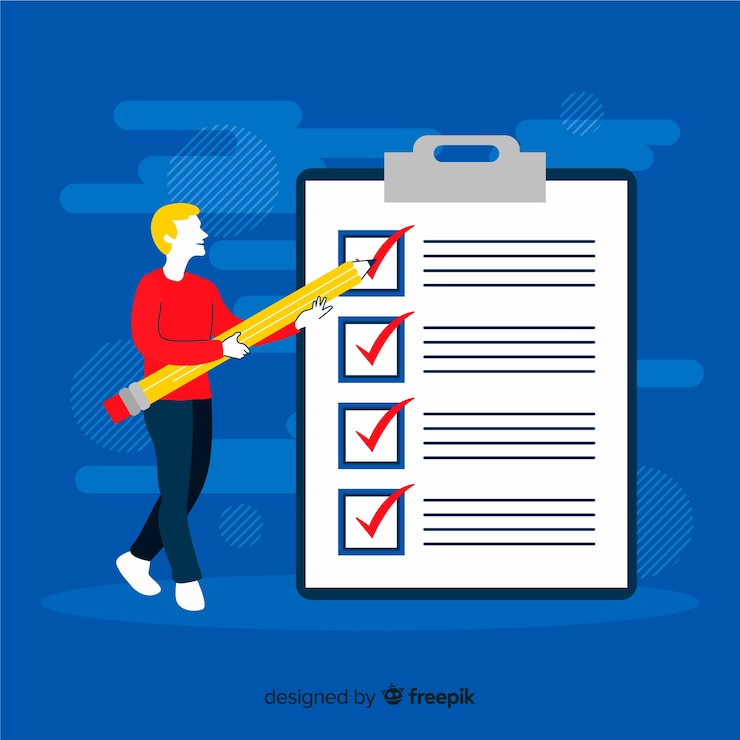Vector gratuito hombre comprobando la lista de verificación gigante