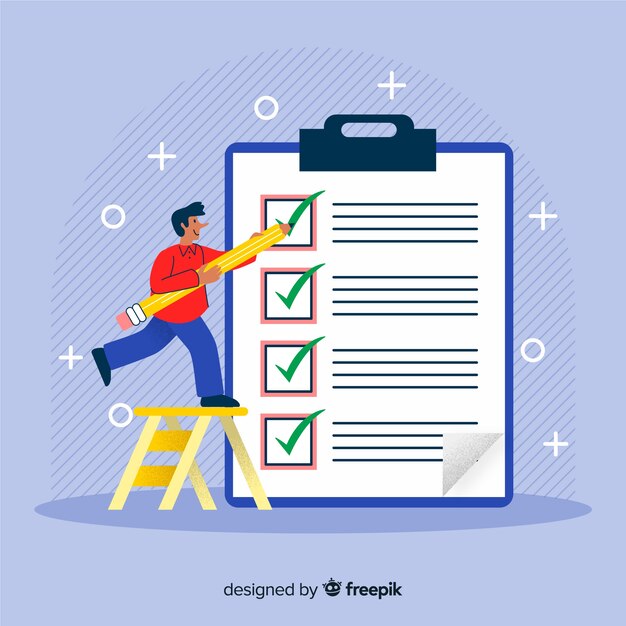 Hombre comprobando la lista de verificación gigante