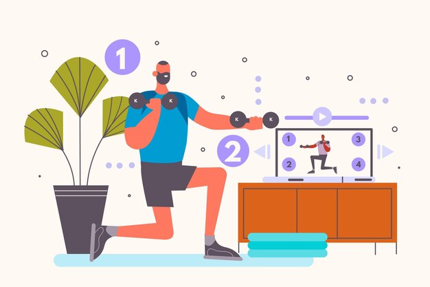 Hombre dibujado a mano haciendo clases de deporte online