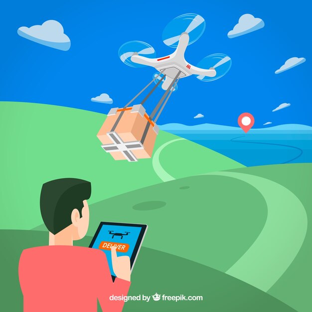 Hombre con drone de reparto
