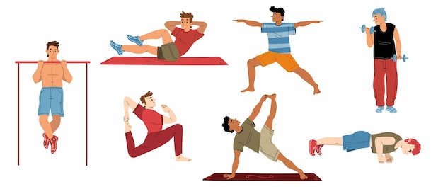 Hombre ejercicio yoga deportista personajes entrenamiento