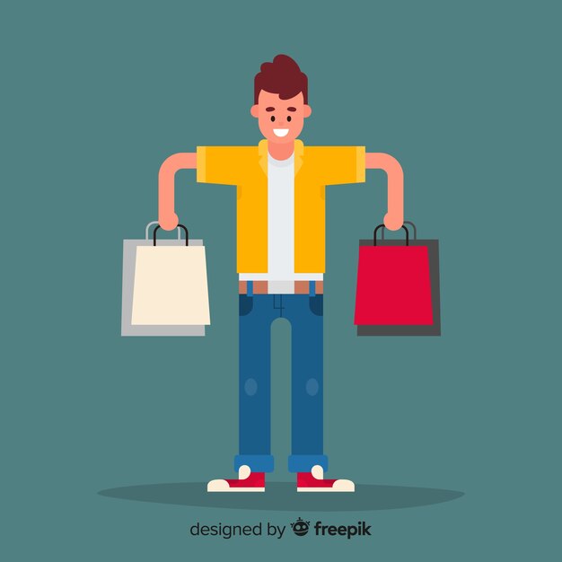 Hombre feliz llevando bolsas de la compra