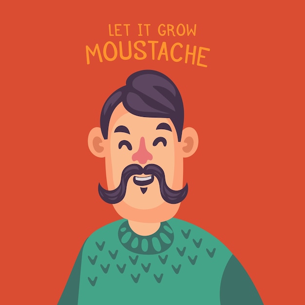 Vector gratuito hombre feliz movember con bigote