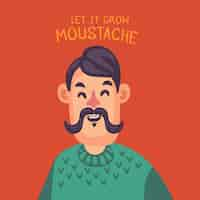 Vector gratuito hombre feliz movember con bigote