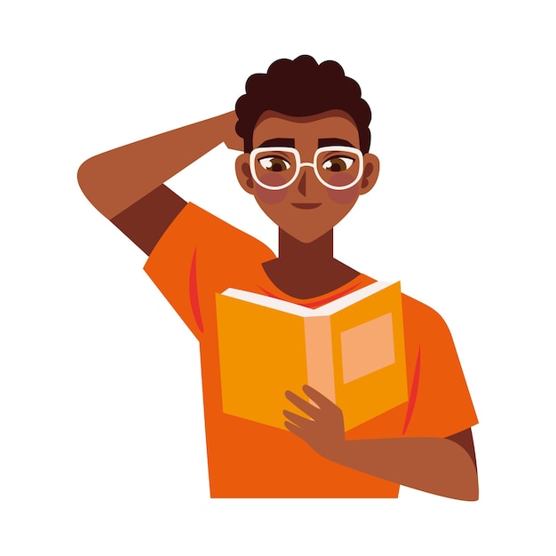 Vector gratuito hombre con gafas leyendo ilustración aislado