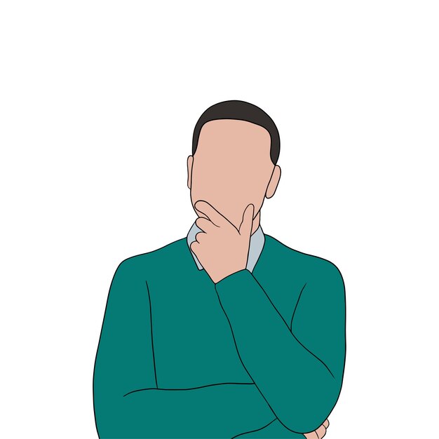 Hombre guapo joven aislado en diferentes poses en la ilustración de fondo blanco