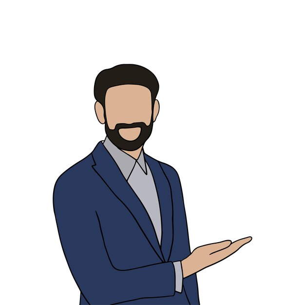Hombre guapo joven aislado en diferentes poses en la ilustración de fondo blanco