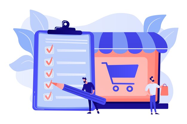 Hombre haciendo compras de la lista de compras. Cliente con paquete, compra de bienes.