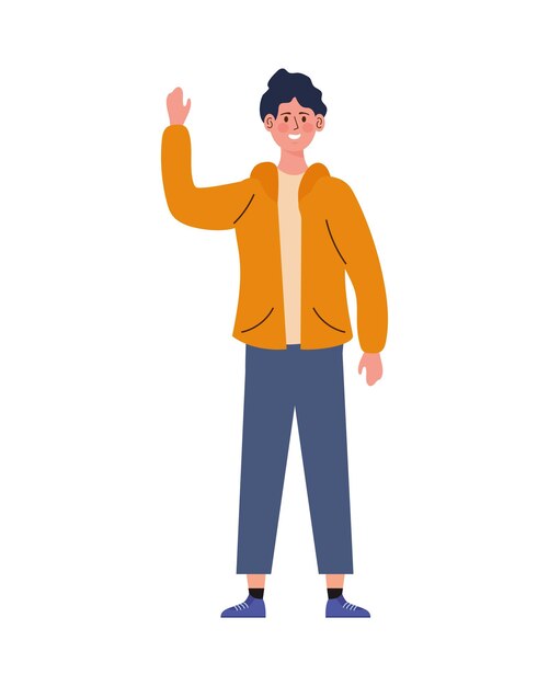 hombre con el icono de la mano arriba