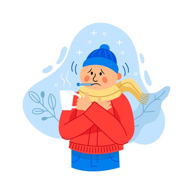 Hombre ilustrado con un resfriado
