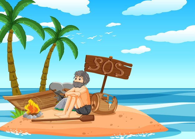 Un hombre en una isla desierta aislado