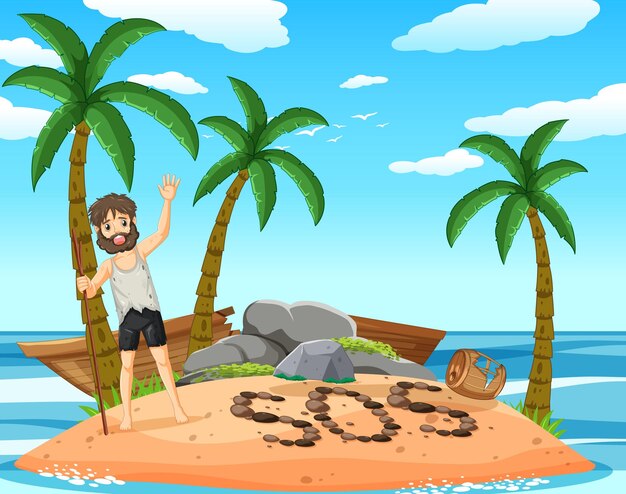 Un hombre en una isla desierta aislado