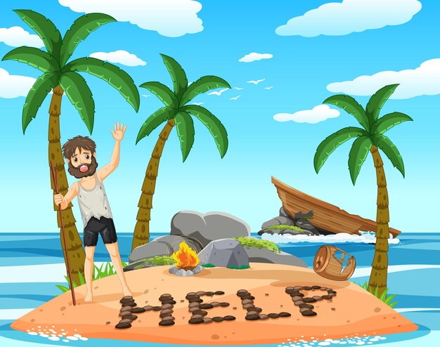 Un hombre en una isla desierta aislado