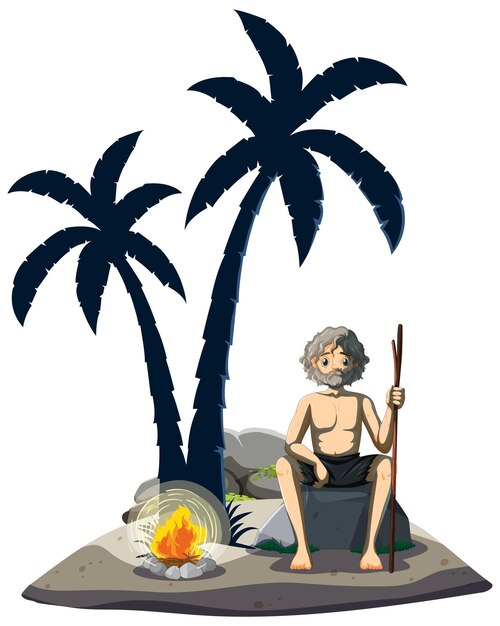 Un hombre en una isla desierta aislado