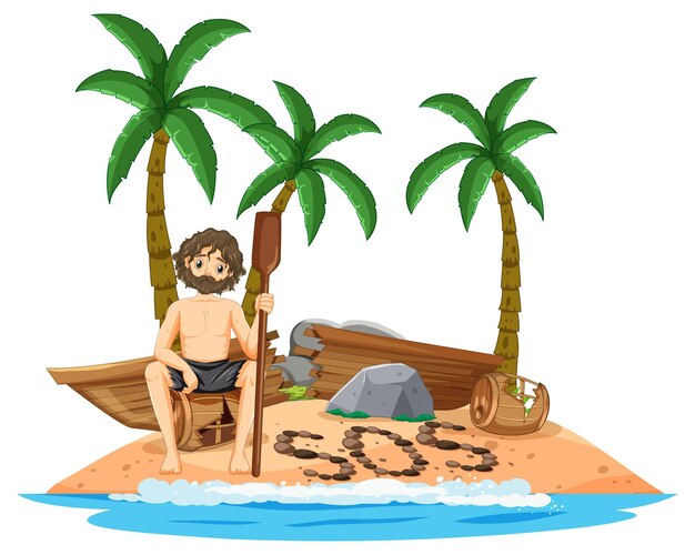 Un hombre en una isla desierta aislado