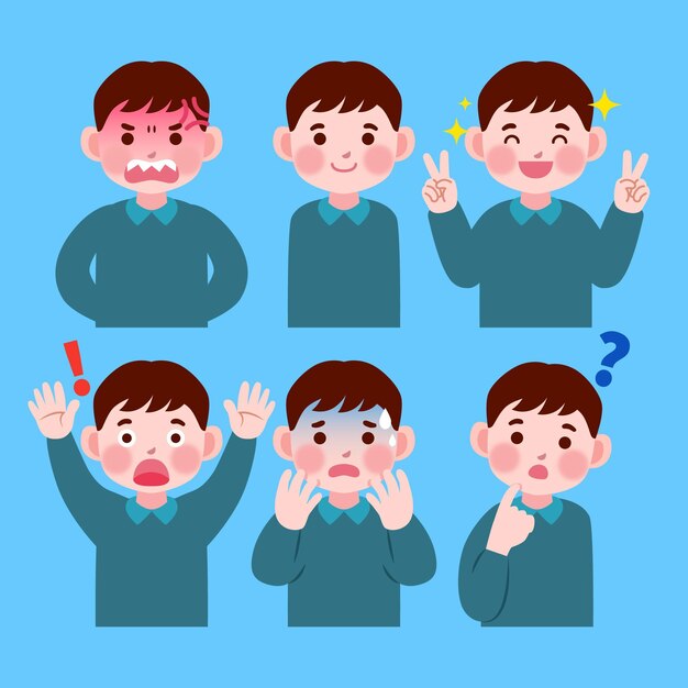 Hombre japonés mostrando diferentes emociones.