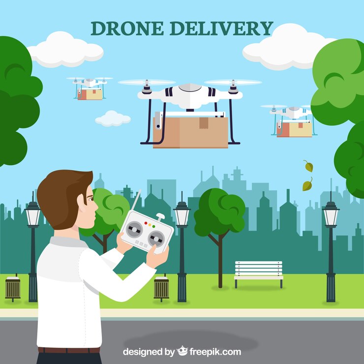 Vector gratuito hombre joven controlando varios drones