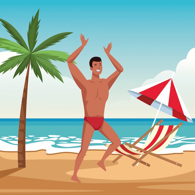 Hombre joven en dibujos animados de horario de verano