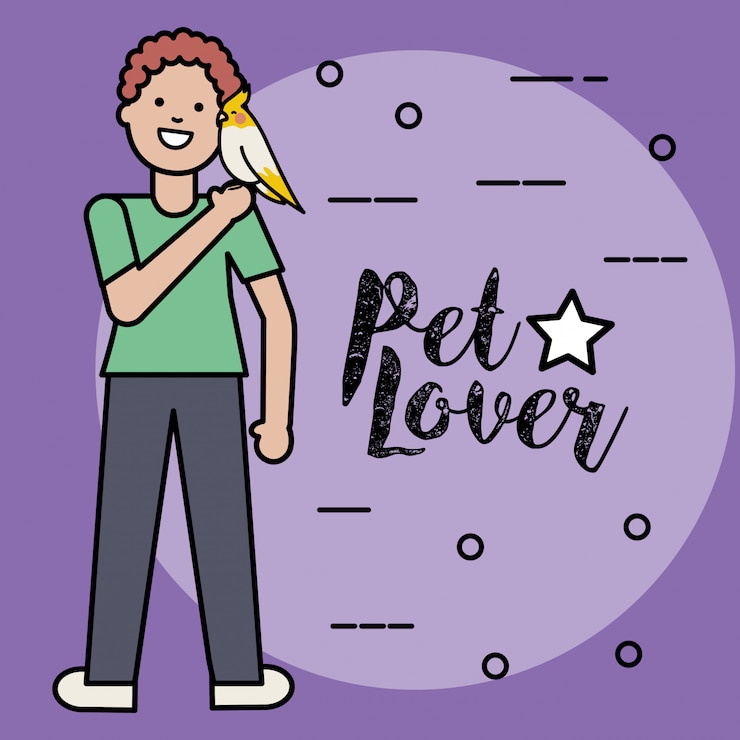 Vector gratuito hombre joven con pajarito adorable