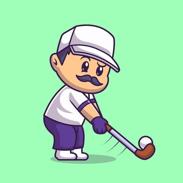 Hombre jugando golf dibujos animados Vector icono ilustración. Concepto de icono de deporte de personas aislado Vector Premium. Estilo de dibujos animados plana