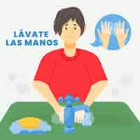 Vector gratuito hombre lavándose las manos en el fregadero