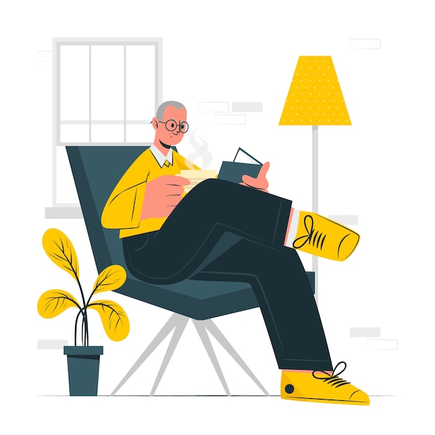 Vector gratuito hombre, lectura, concepto, ilustración