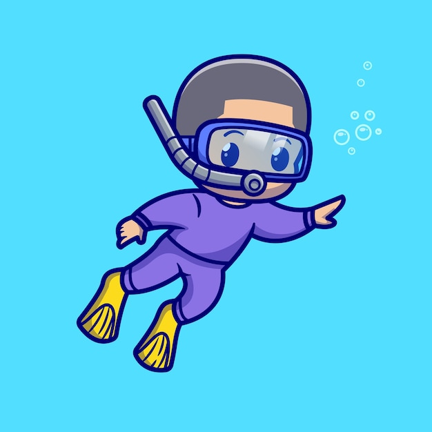 Hombre lindo haciendo snorkel Icono vectorial de dibujos animados Ilustración Gente Icono de la naturaleza Vector plano aislado