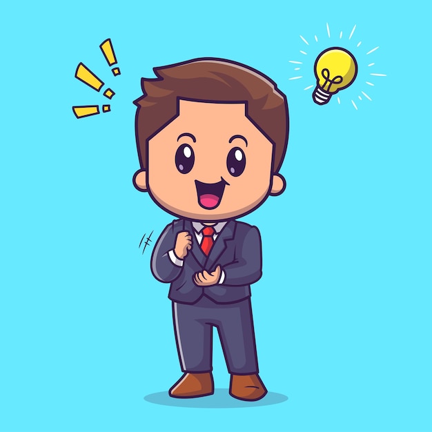 Hombre lindo obtener una idea de dibujos animados Vector icono ilustración. Concepto de icono de negocio de personas aislado Vector Premium. Estilo de dibujos animados plana