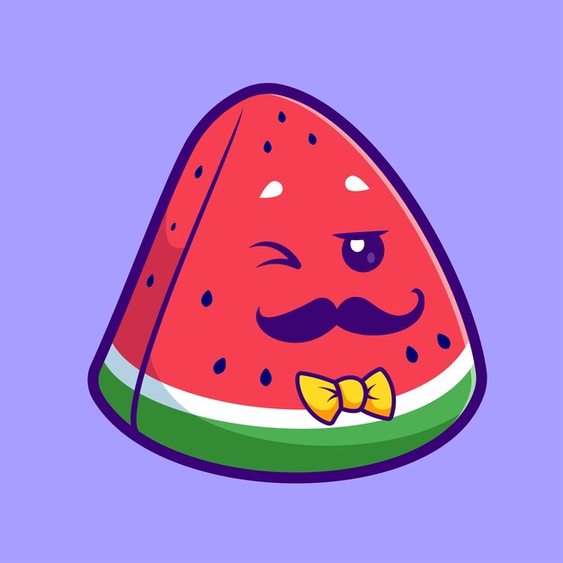 Hombre lindo sandía con bigote icono vectorial de dibujos animados ilustración negocio de alimentos aislado plano