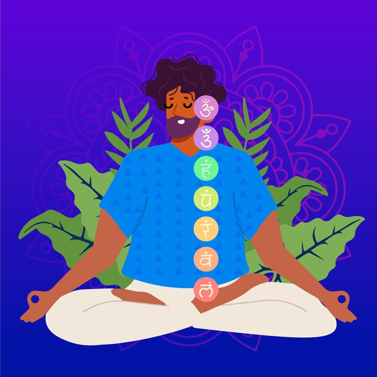 Vector gratuito hombre meditando con símbolo místico