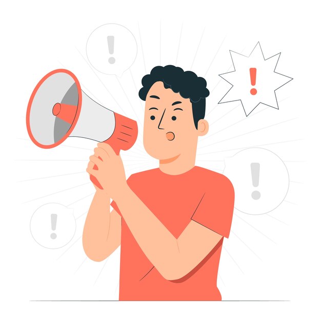 Hombre con megáfono gritando ilustración del concepto