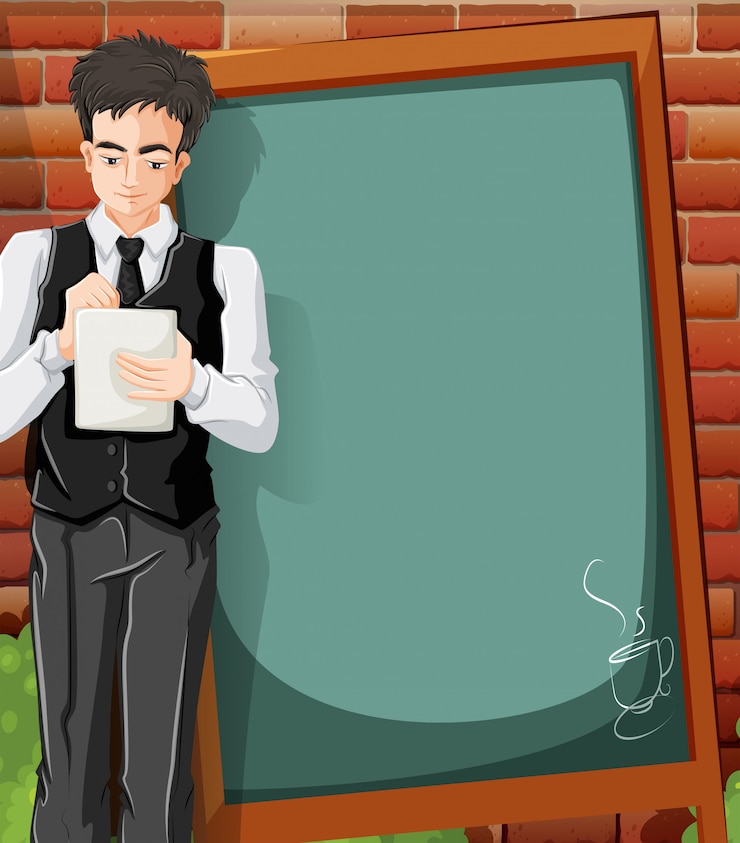 Vector gratuito hombre con menu en blanco