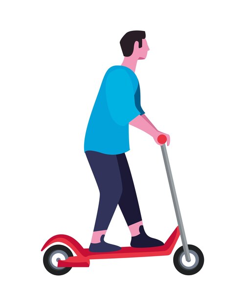 hombre montando un scooter eléctrico icono aislado
