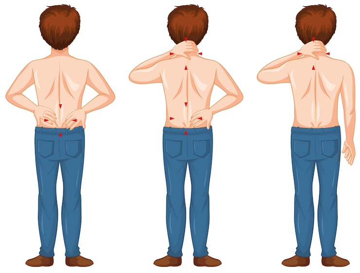 Vector gratuito hombre mostrando diferentes puntos de dolores