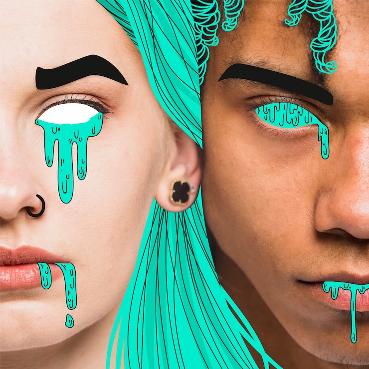 Vector gratuito hombre y mujer con detalles ilustrados de color verde