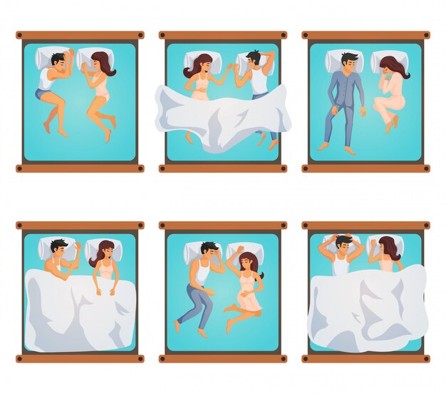 Hombre y mujer en poses para dormir