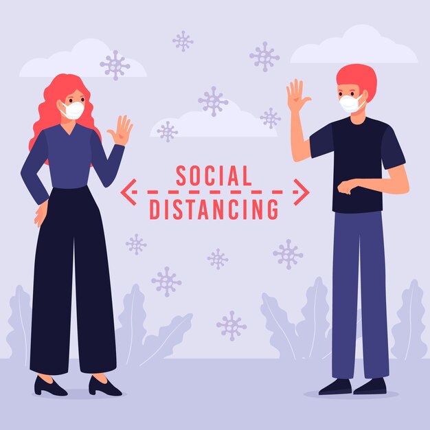 Hombre y mujer practicando distanciamiento social