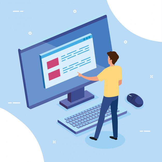 Hombre de negocios con computadora de escritorio