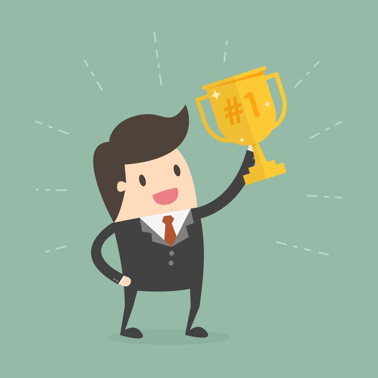 Vector gratuito hombre de negocios con copa de campeón