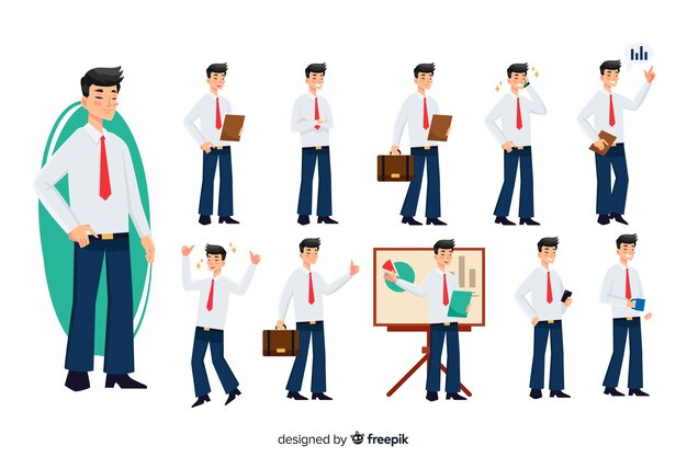 Hombre de negocios con diferentes posturas