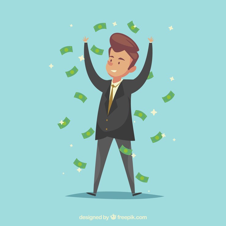 Vector gratuito hombre de negocios exitoso con billetes