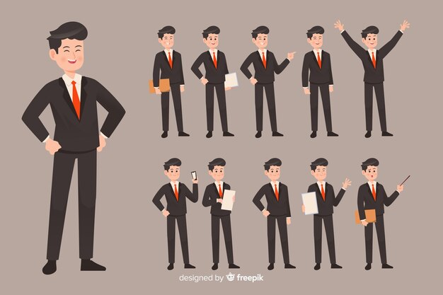 Hombre de negocios haciendo diferentes acciones