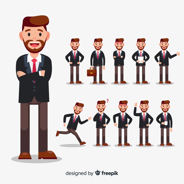 Hombre de negocios haciendo diferentes acciones