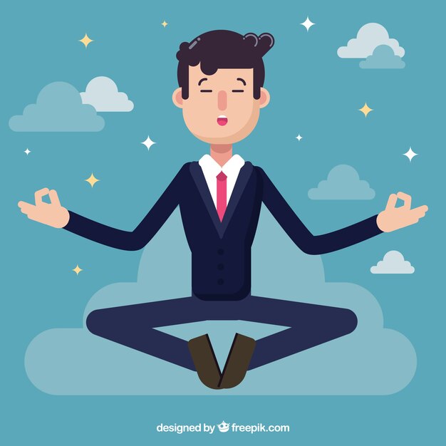 Hombre de negocios meditando en diseño plano 