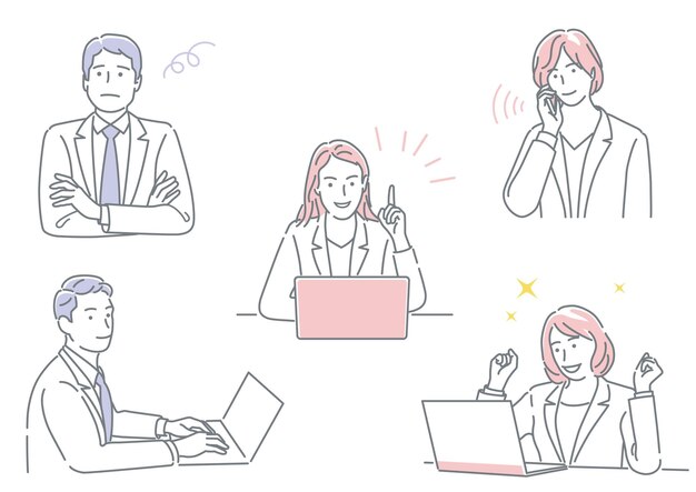 Hombre de negocios y mujer de negocios trabajando en su oficina expresando diferentes emociones